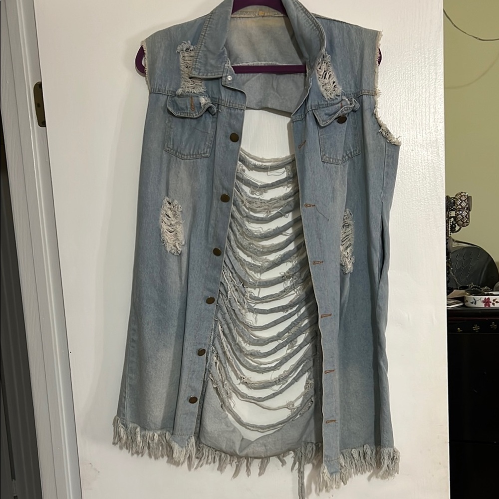 Distressed Denim Vest